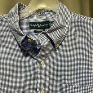 Polo Ralph Lauren Whitfield Button Up Shirt Blue White Checkered Linen Blend XL